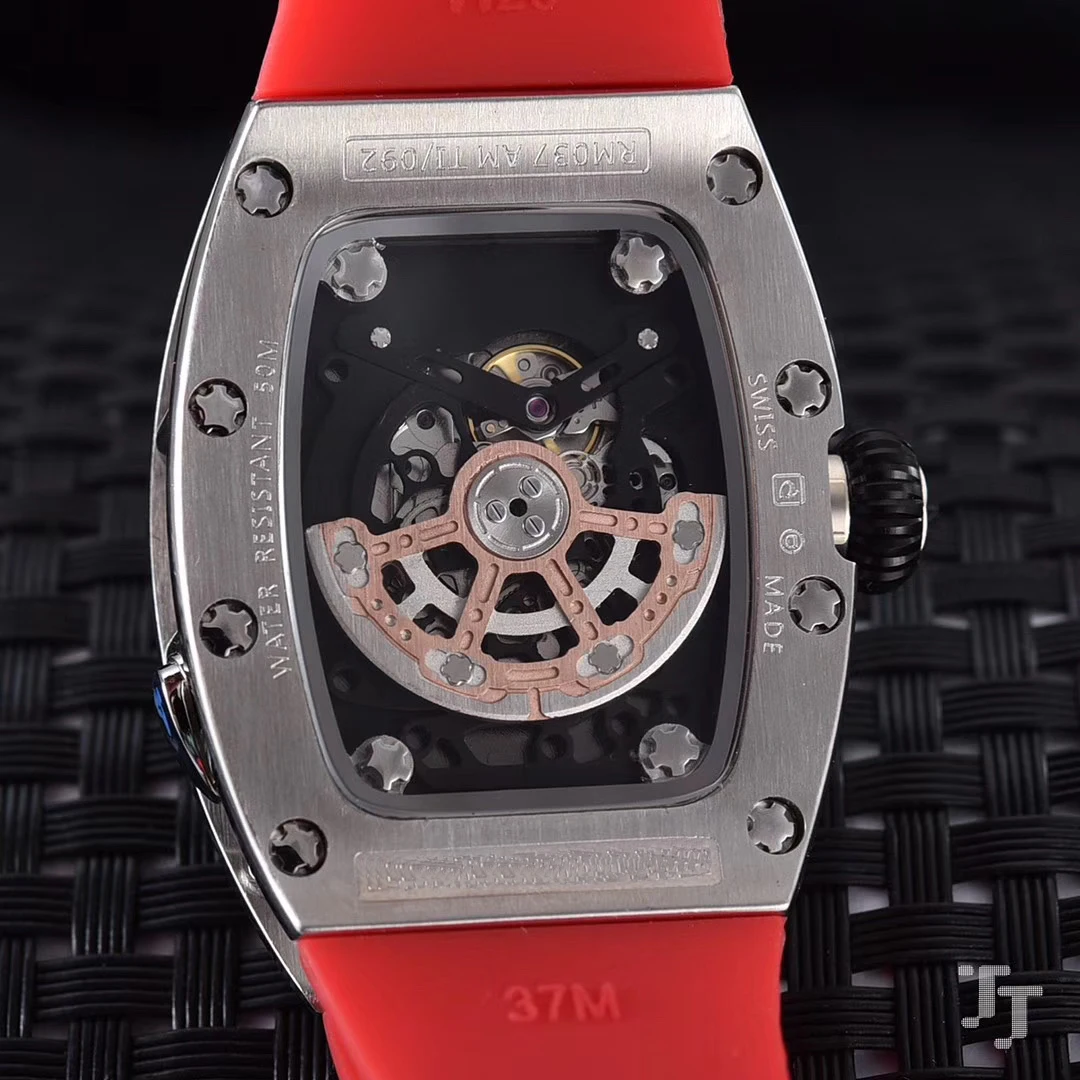 

New Women Lady Girl Automatic Mechanical Silver Red Tourbillion Diamond Black Rubber Stainless Steel Watches Luminous Sapphire