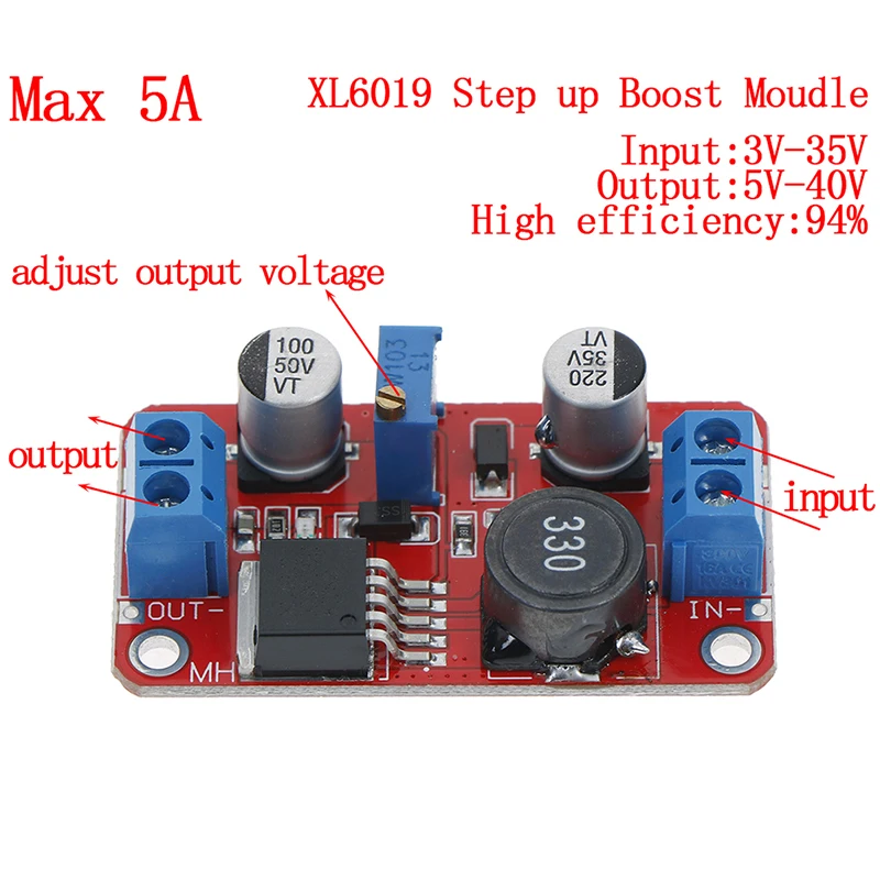 

New 5A DC-DC Step Up Power Module Boost Volt Converter 3.3V-35V To 5V 6V 9V 12V 24V