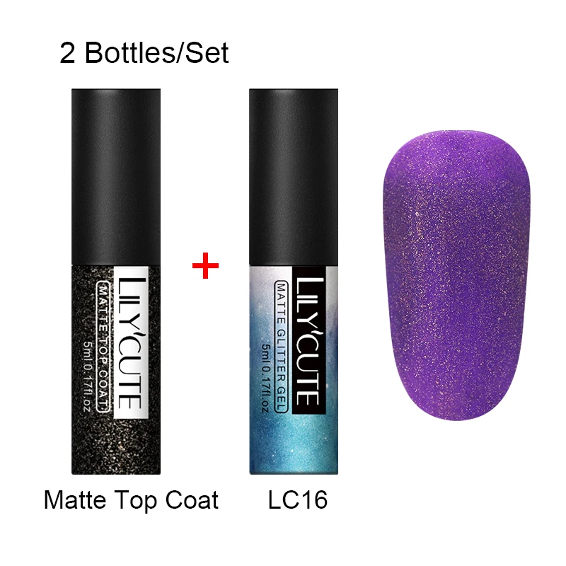 2 Bottles 16 LILYCUTE матовое верхнее покрытие Цвет УФ-гель для ногтей Полупостоянный личная гигиена лак для ногтей, маникюр Гель-краска для ногтей маникюр - Цвет: 2 Bottles 16