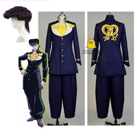 jojos bizarre adventure josuke higashikata cosplay costume blue suit uniform party carnival halloween costume wig for men adult
