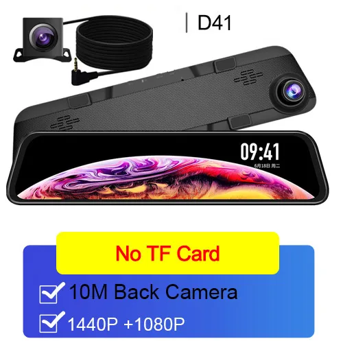 10M Rear Lens D40 Ultra HD 2K 2560*1440P Автомобильный видеорегистратор камера поток зеркало заднего вида с камерой 12 ''ips привод Видео Авто рекордер Регистратор - Название цвета: 10M Rear Lens