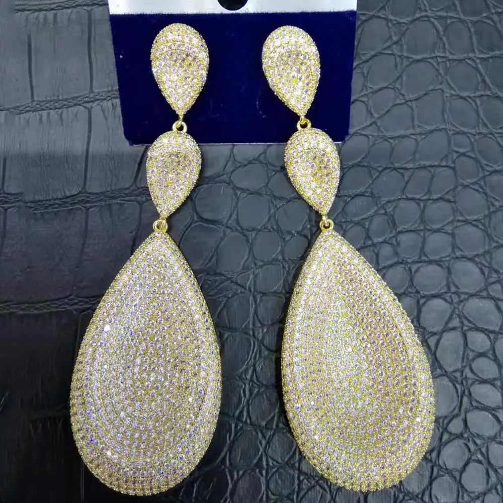 Роскошные трехцветные серьги GODKI 90 мм с фианитами для свадьбы помолвки