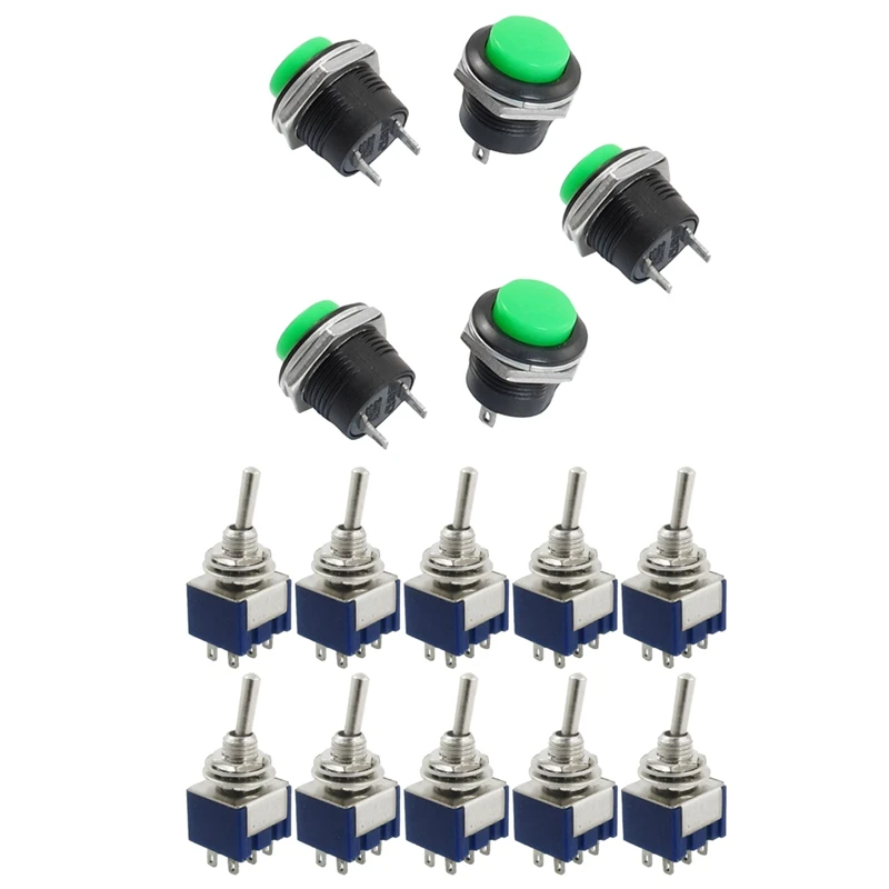 

Kit Of 5 X Momentary Spst NO Green Round Cap Push Button Switch AC 250V/3A + 10 Pcs AC 125V 6A Amps ON/ON 2 Position Dpdt Toggle