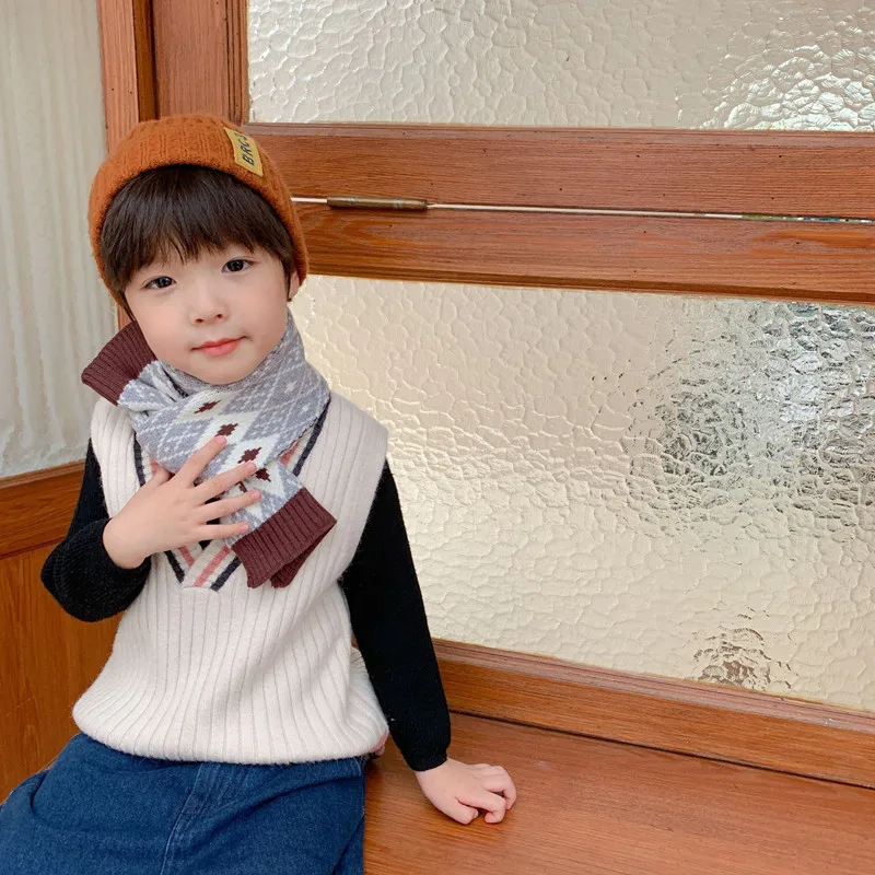 Винтажные клетчатые Детские шарфы Осень-зима 2022 теплый вязаный воротник