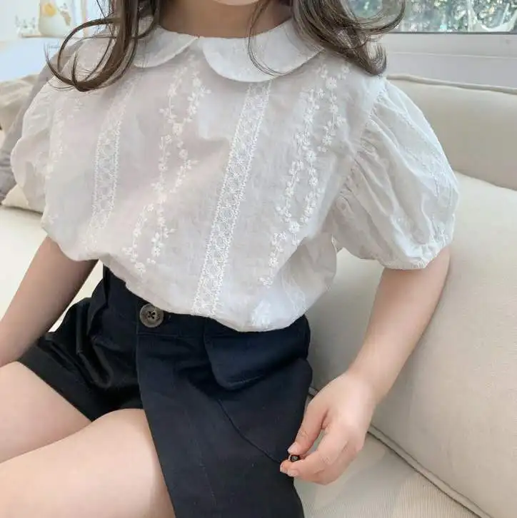 Girls' Shirts 2020 Summer New Children's White Doll Collar Tops Baby Korean Short-Sleeved Cute | Детская одежда и обувь