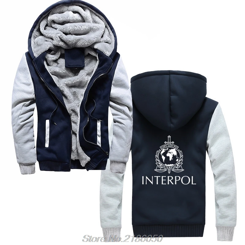 Толстовка мужская с логотипом Интерпола толстовка капюшоном на молнии уличная