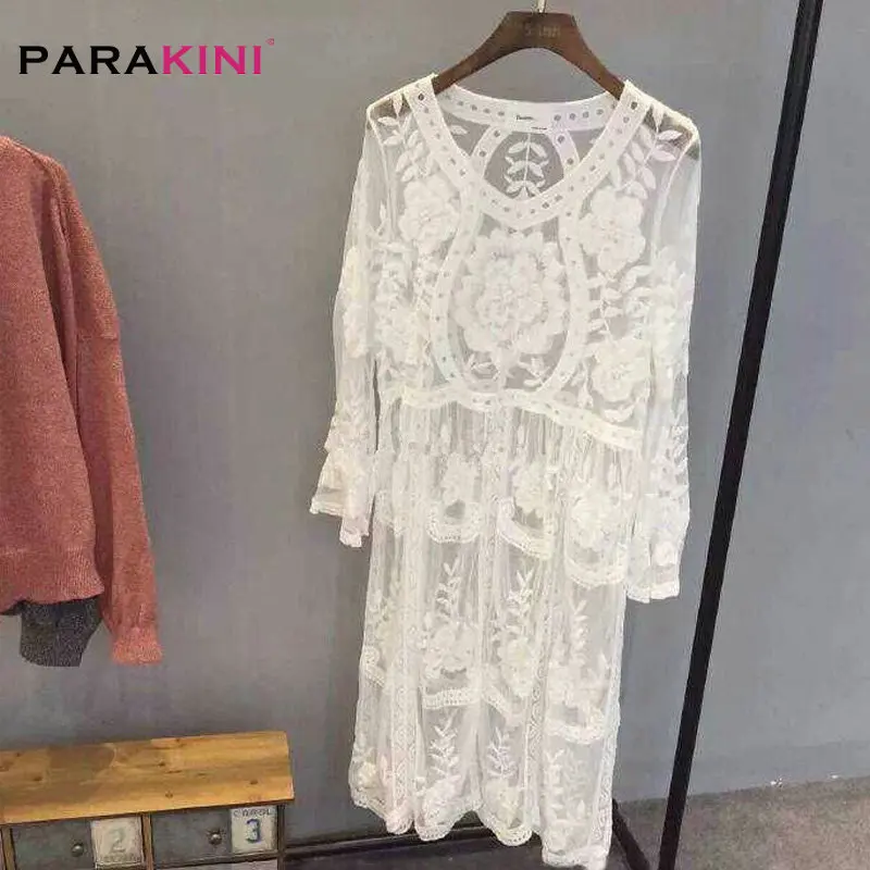 PARAKINI, хлопковая туника с круглым вырезом, саронг, купальный костюм, накидка, бикини,, для женщин, кружевная накидка, пляжная одежда, открытая, мини, Пляжное Платье