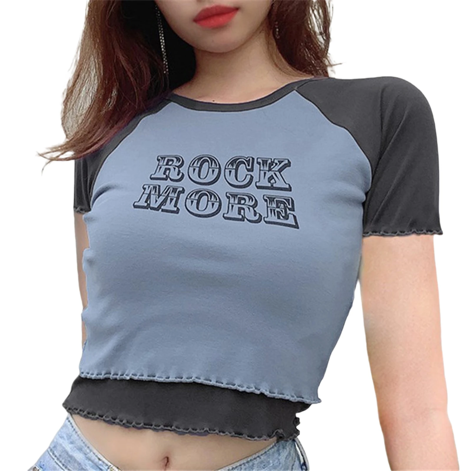 

Imcute Women Fashion Summer Crop Top, Adults Color Block Letter Print Short Sleeve Round Neck T-shirt