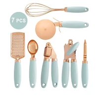 7 pcs kitchen gadget set multifunction baking tools copper coated stainless steel utensils garlic press pizza cutter egg whisk