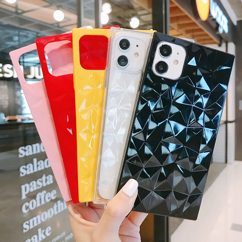 

Luxury Phone Case For iPhone 11 12 Mini Pro Max Straight Edge Square Diamond Ridges Cover For Apple X XR XS Max 8 7 6 Plus Shell