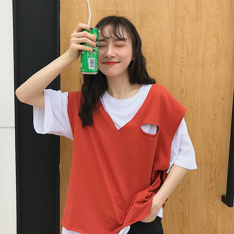 Популярная футболка с коротким рукавом стильная свободная одежда в необычном