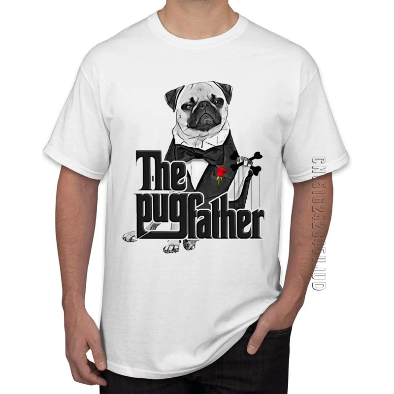 

100% Cotton Hot Sales Hipster The Pugfather Print Men T-Shirt Fashion Vintage Pug Design Tops Short Sleeve O-Neck Tee