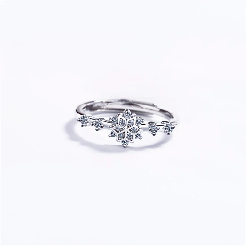 

Sole Memory Creative Zircon Snowflake Flower Fresh Cute Sweet Silver Color Female Resizable Opening Rings SRI365