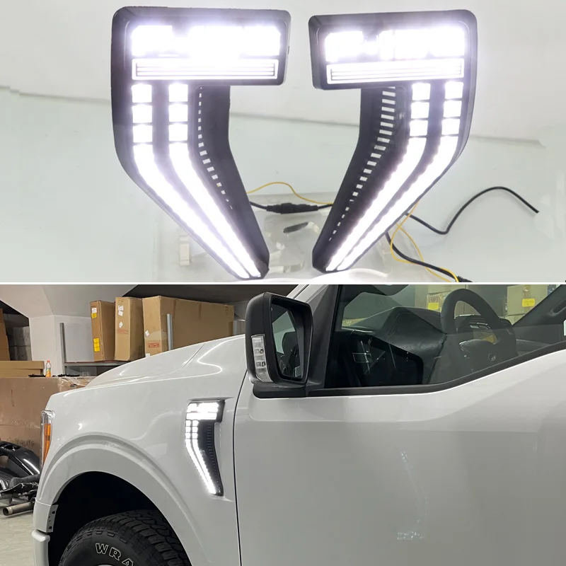 

DRL LED Daytime Running Lamps For Ford F-150 F150 2021 2022 Side Wing Rearview Mirror Indicator Daylights Sequential Blinker Lam