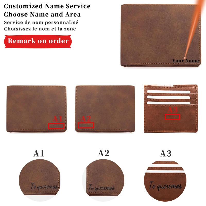 

Customized Name Personalized Gift Men's PU Leather Simple Laser Bi-Fold Short Retro Brown Horizontal Ultra-thin Wallet
