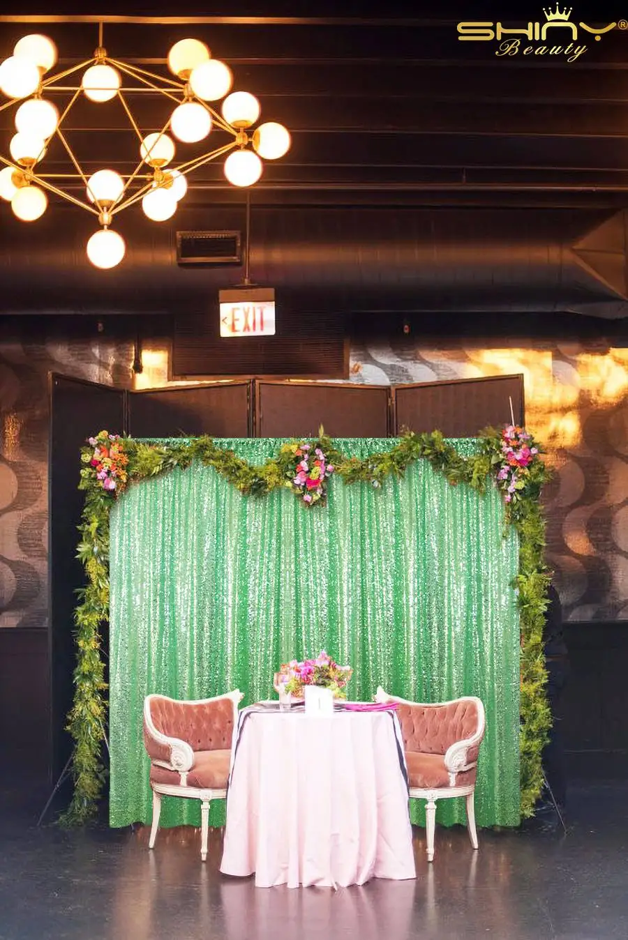 

ShinyBeauty 5ftx7ft-150x215cm Mint Green Curtain Valances For Living Room Sequin Backdrop For Wedding Fabric-R