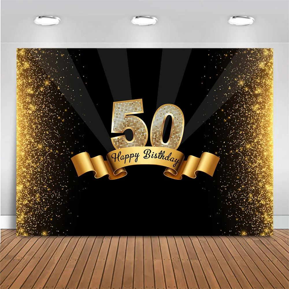 

50th Birthday Party Backdrop Gold Glitter Happy Birthday Photo Background Birthday Party Decor Banners Photocall Photo Studio