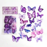 40pcs bag purple flowers butterfly paper sticker adhesive craft notebook computer diy decoration