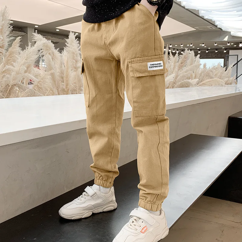 

Boy Cargo Pants Children Pants Teen Boy Pants Spring Fall Teenage Casual Kids Elastic Waist Trousers For Boys Clothes 4-14 Years