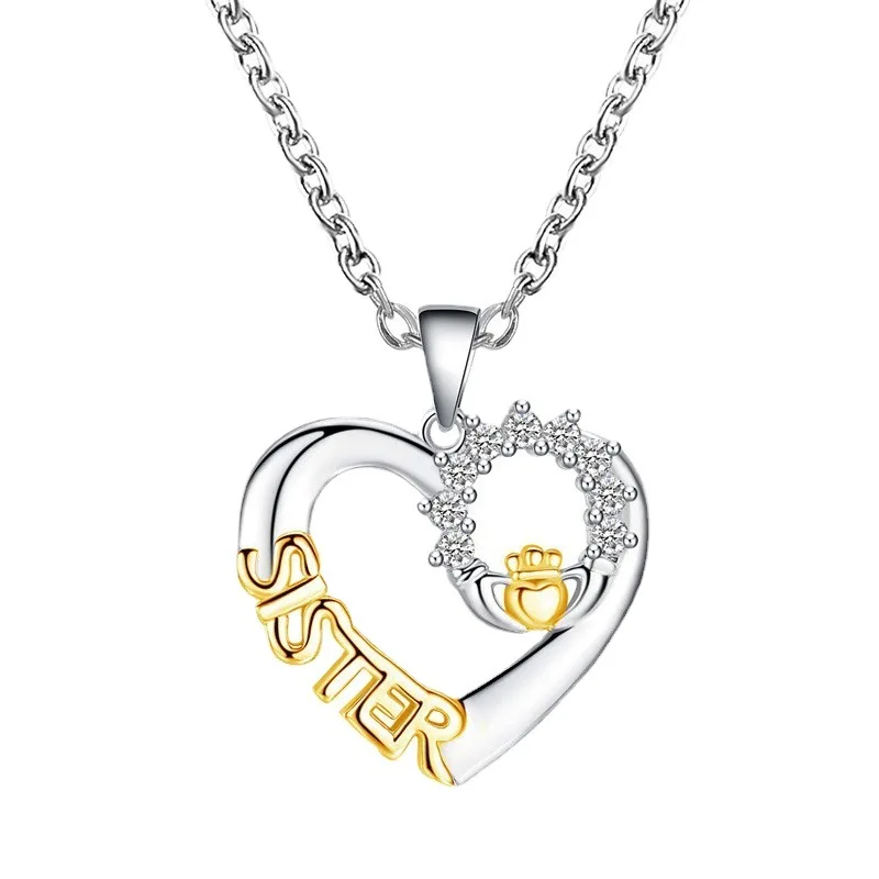 

Classic Retro High-grade The Loving Forever Friendship Necklace SISTER Zircon Pendant Necklace for Women Girls Family Jewelry