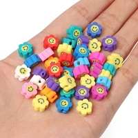 50pcs 9x5mm mixed polymer clay sunflower smiling face soft pottery loose spacer beads for jewelry making diy bracelets necklace