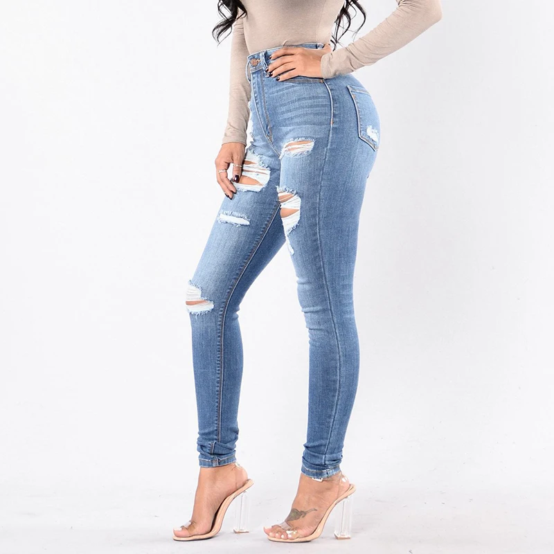 2020 весенние рваные джинсы с высокой талией для женщин эластичные узкие джинсовые