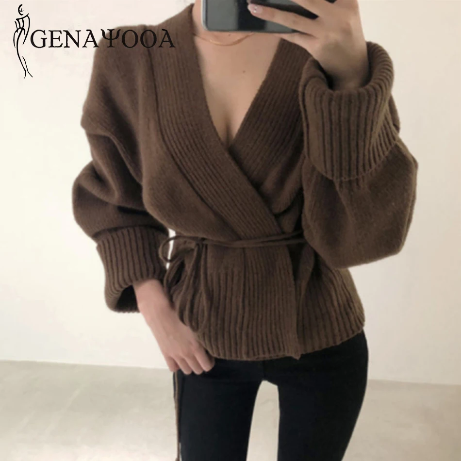 

Genayooa Sexy Korean Fashion V Neck Christmas Sweater Knit Cardigan Women Winter Clothes Jumper Streetwear Cardigan Femme 2019