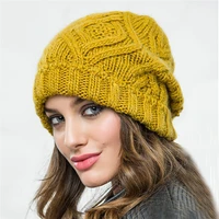 warm winter autumn wool knitted women female caps hats fashion thick rhombic soft solid color hair accessories ornament headgear