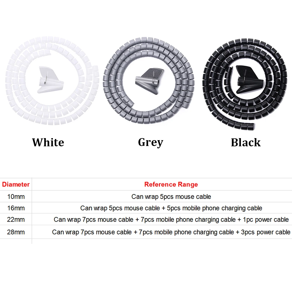 

1 Pcs 1.5/2m Flexible Spiral Cable Organizer Storage Pipe Cord Protector Management Cable Winder Desk Tidy Cable Accessories