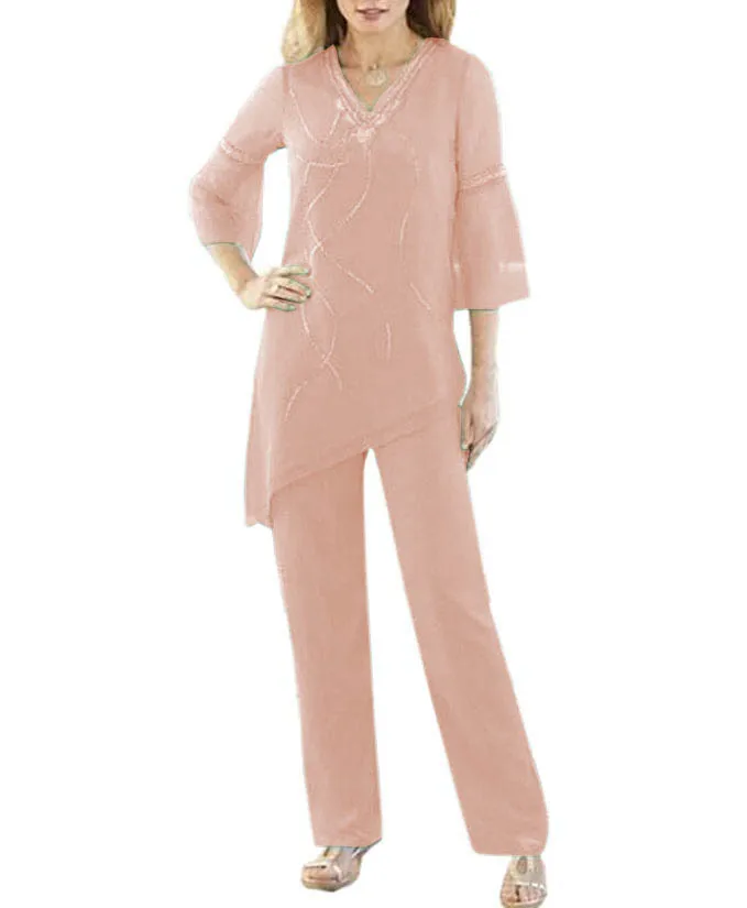 2 шт. женские шифоновые брюки с V образным вырезом и рукавом 3/4|Платья для матери