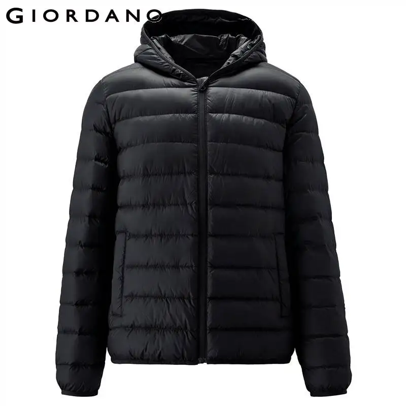 Giordano Men Down Jackets Machine Washable Lightweight Duck Down Jacket With Hoodie Soild Causal Winter Warm Jackets 13071872