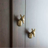 2 in 1 brass furniture handles wall hooks animals head gold cabinet door drawer knob pullers wardrobe dresser knob handle
