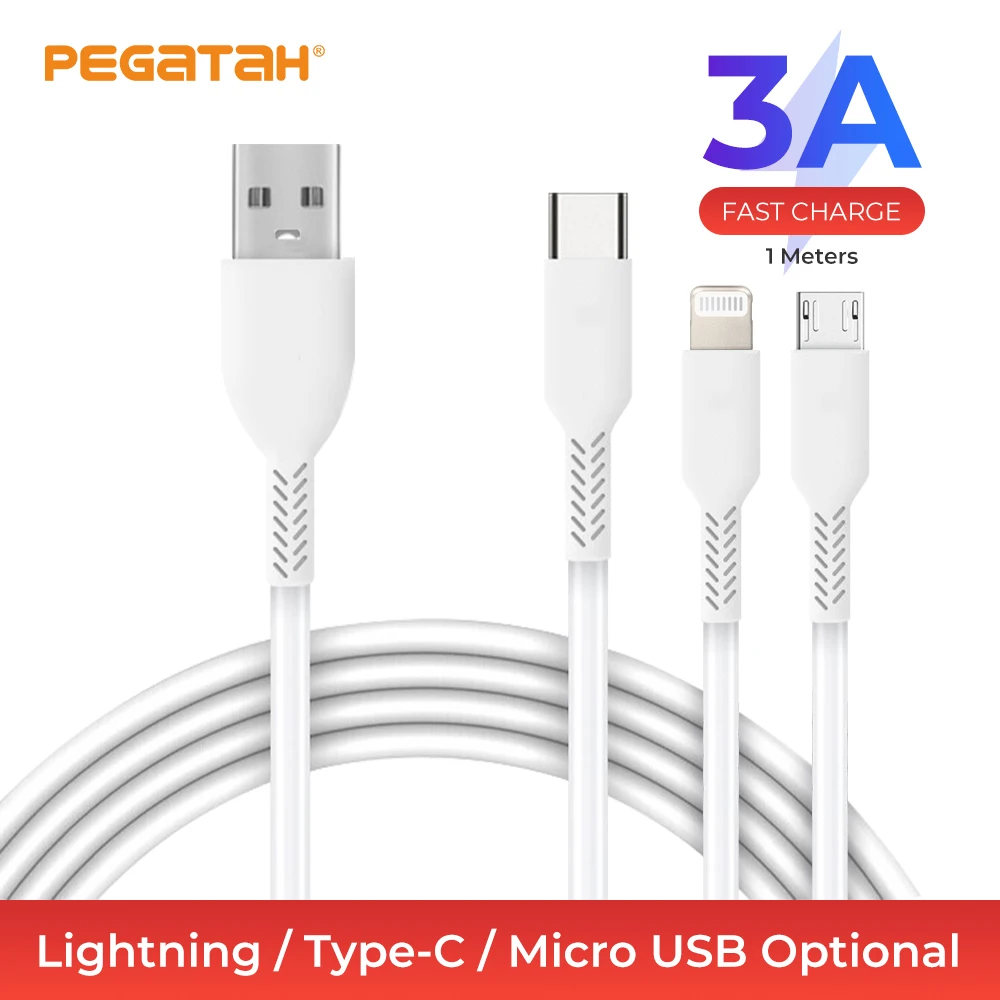

3A1M iPhone (iphoneXS X XR 8 7 6 6S 5 5S Plus)/type C/Micro USB charger cable mobile phone fast charging data cable