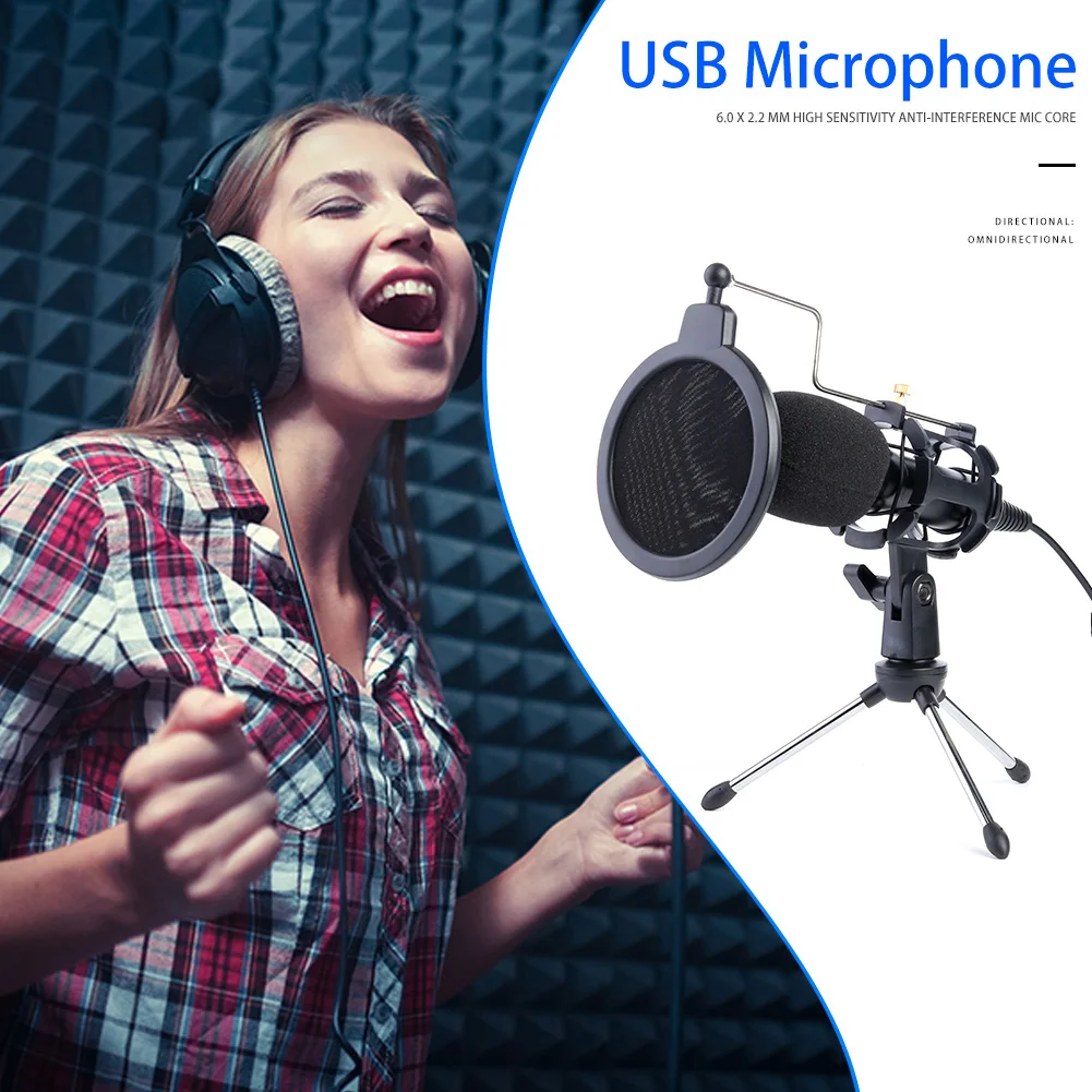 USB Microphone Wired Condenser Studio Mic w/Stand Clip for PC Computer Conference Recording Live Vlog Streaming Media | Электроника