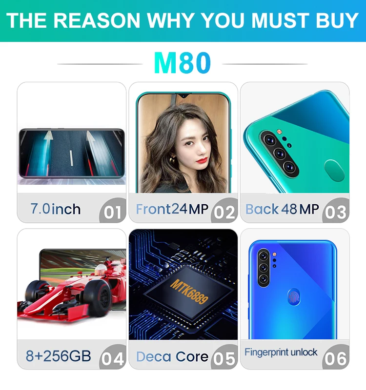 

Global Version M80 Smartphone 7.0 Inch Full Screen Deca Core 5800mAh 12GB 512GB 4G LTE 5G Network Smartphones