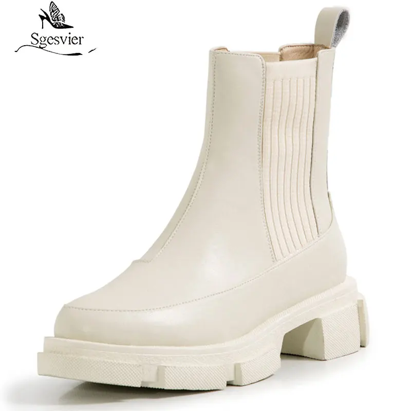 

Sgesvier 2020 New arrival women boots med heels round toe ladies shoes autumn winter black white color ankle boots