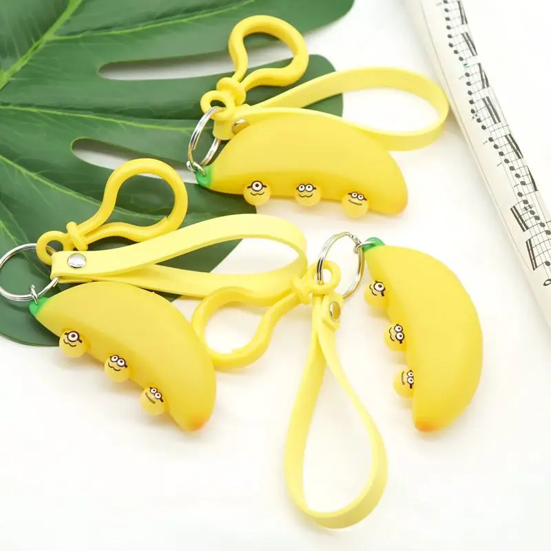 

Latest Key Chain Fashion Spoof Crafty Imitation Banana Key Chain Kids Toy Crowd-Pressure Ball Key Ring Release Gift