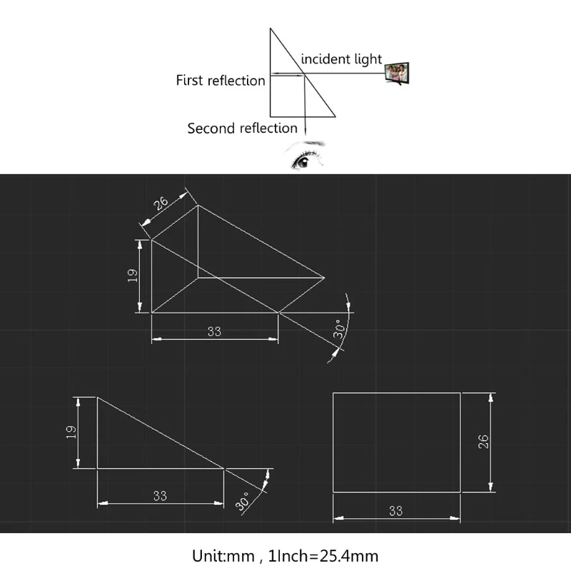 

2PCs 60 K9 Optical Glass Right Angle Triangular Internal Reflecting Prism Lens