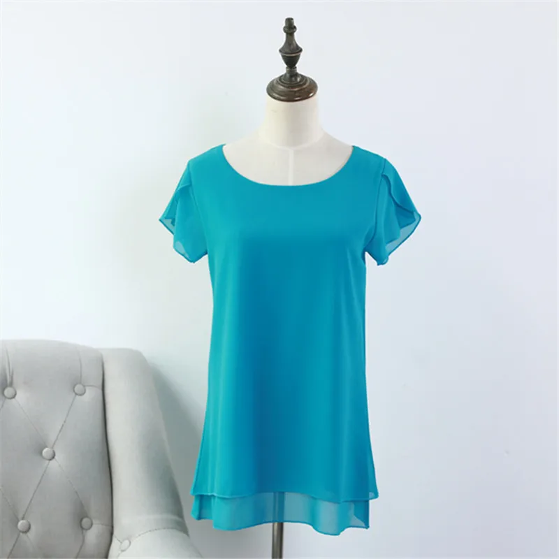 2020 новая женская шифоновая блузка летняя однотонная блуза с коротким рукавом