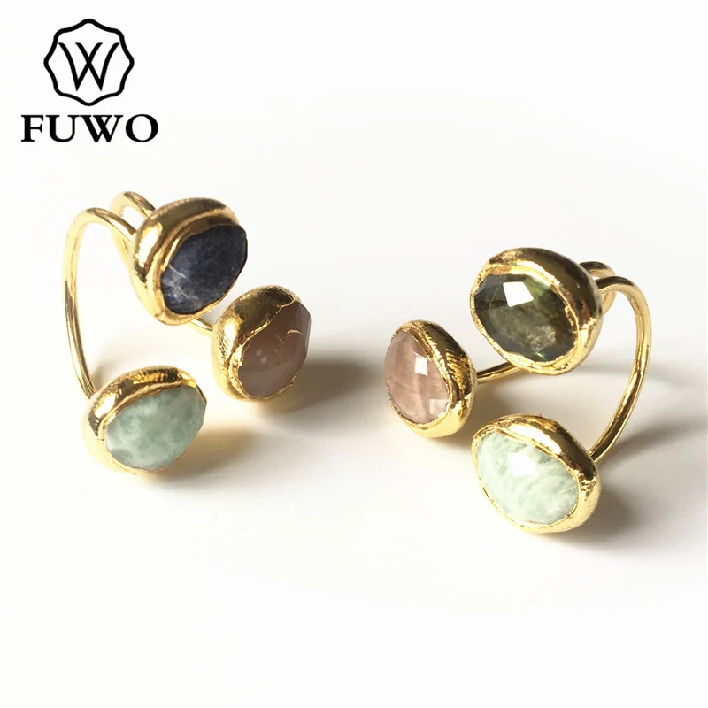 Модные женские кольца-манжеты FUWO с натуральными драгоценными камнями Элегантные