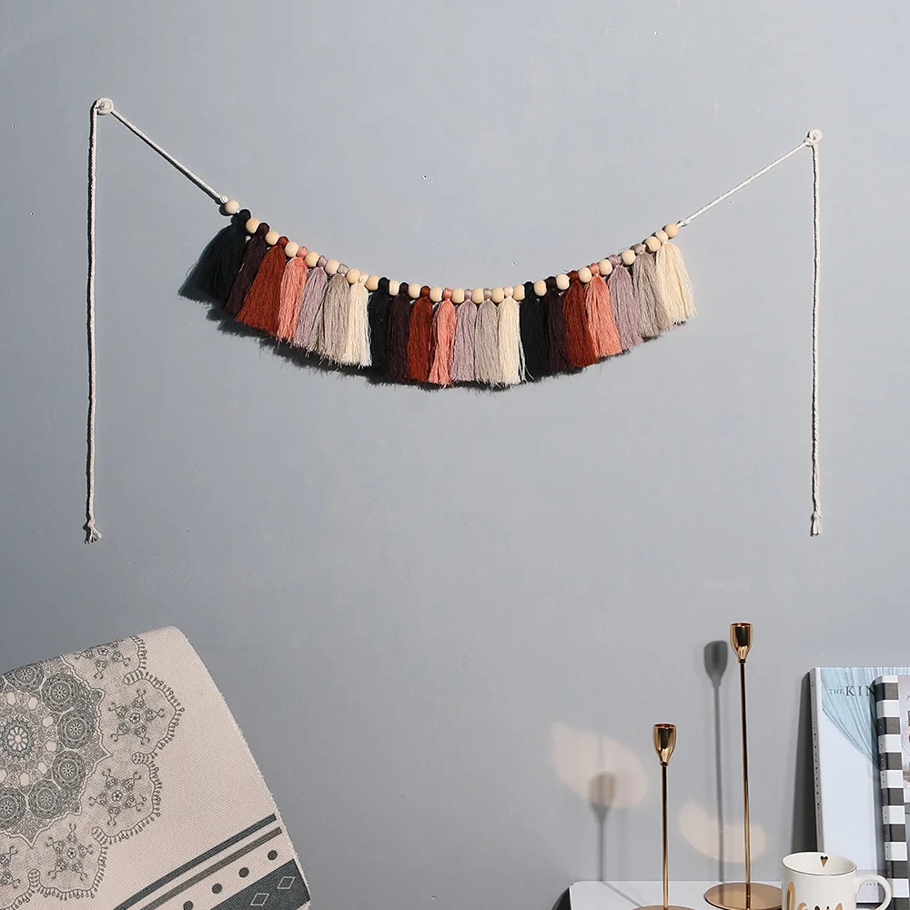 Гобелен с радужной кисточкой хлопковая нить ручной работы макраме настенный