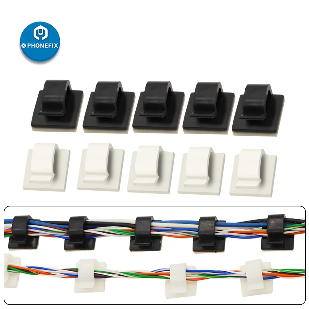 

10 Pieces Adhesive Cable Clips Wire Management Cable Holder Clamps Cable Tie Holder Organizer for Car Office and Home
