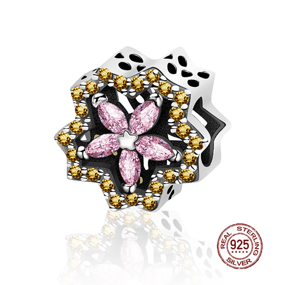 

NEW Original Design 100% 925 Sterling Silver Pentagonal Stay Gem Charm Beaded Women Fashion DIY Jewelry Natural Glittering Gift