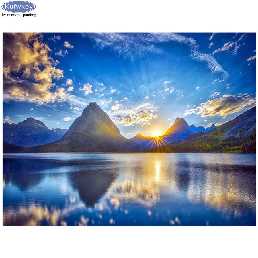 Алмазная живопись &quotсделай сам&quot голубое небо озеро вид 5D полный квадрат дрель