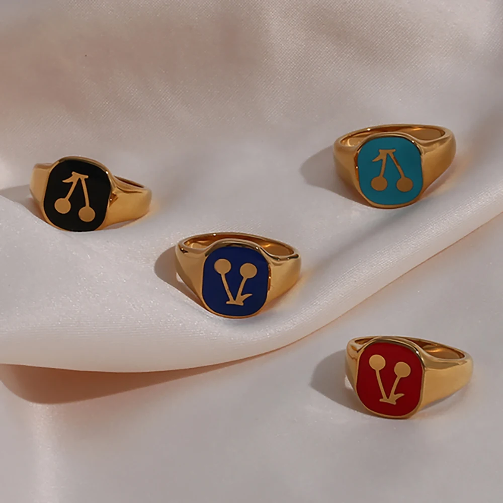 Лето 2021 популярное черное красное синее эмалированное кольцо с камнем