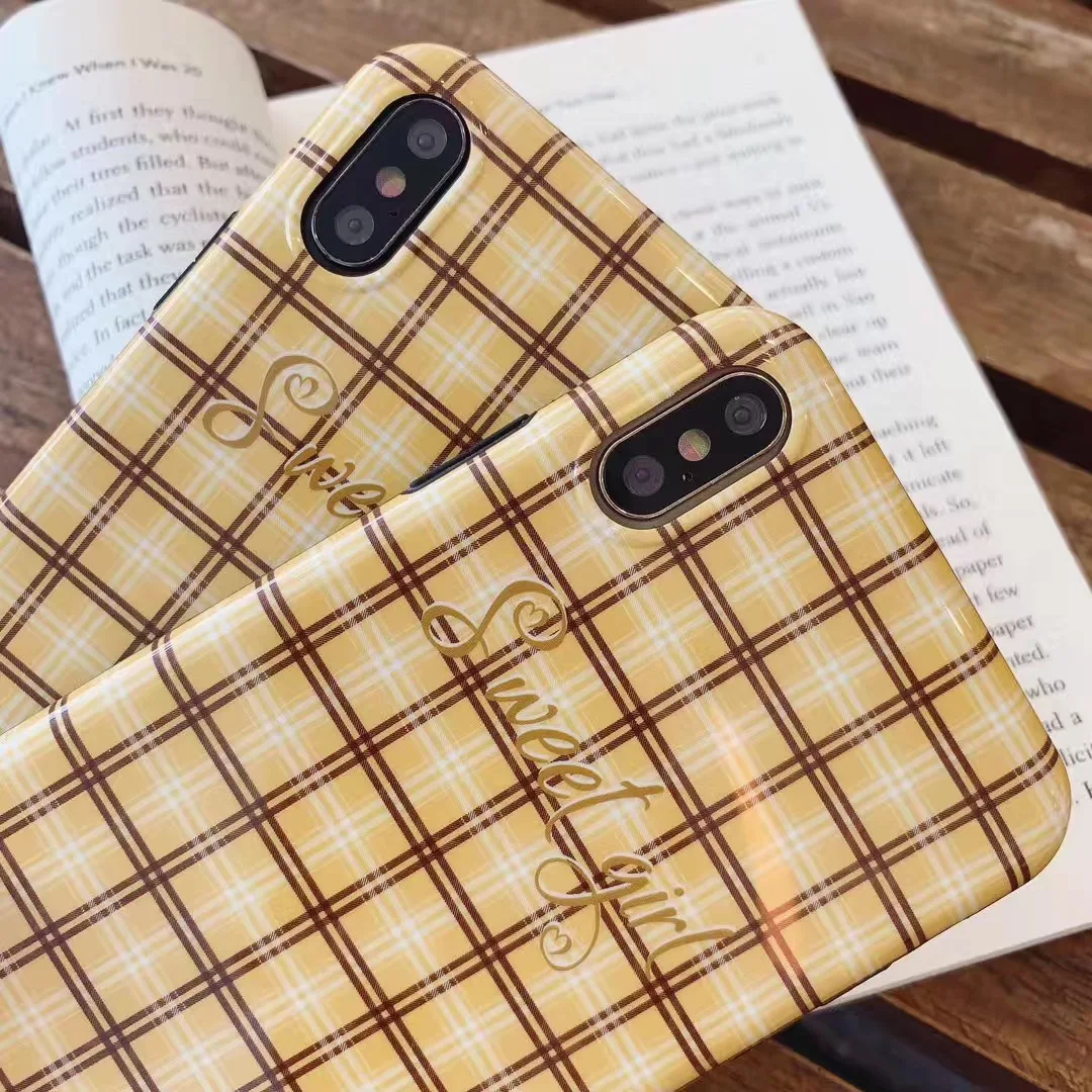 Супер огонь милый простой модный желтый плед пара телефон чехол для iphone Xs MAX XR X 6 6s