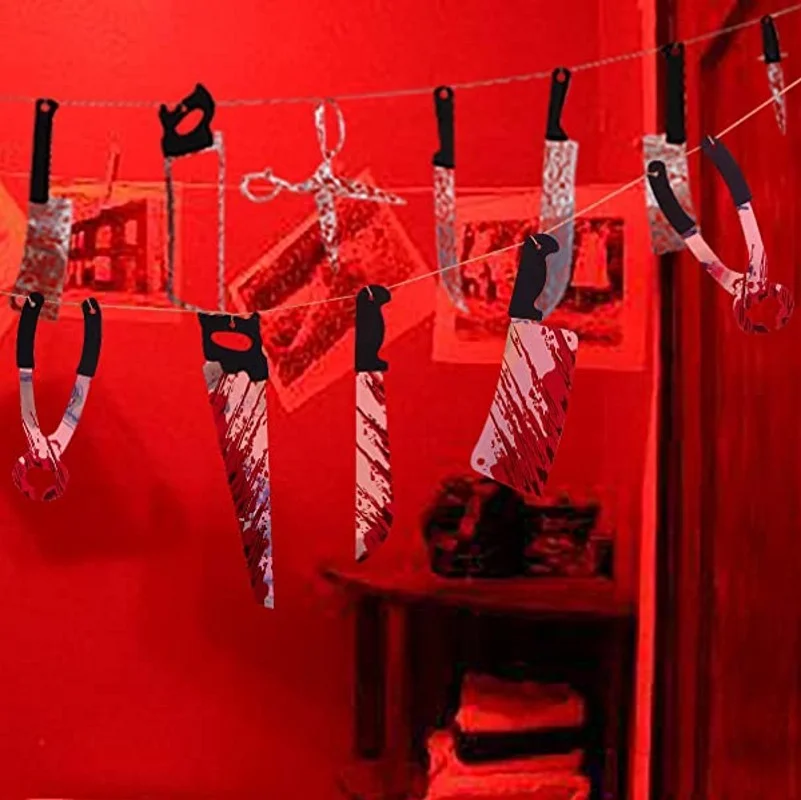 Кровавая гирлянда баннер украшения на Хэллоуин нож флаг бар дом с привидениями