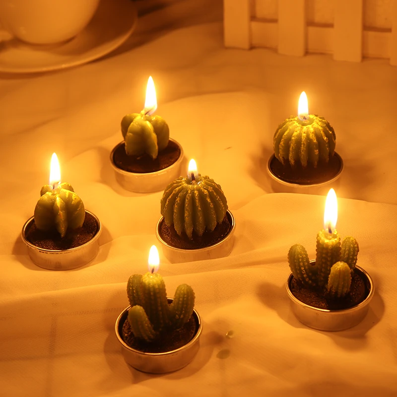 Набор мини свечей в виде кактуса 6 шт. бесдымная свеча чайное освещение имитация
