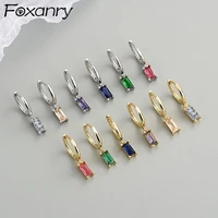 foxanry prevent allergy 925 stamp stud earrings for women trend elegant simple sparkling colorful zircon bride jewelry