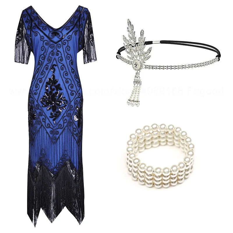 1920s Хлопушки Великий Гэтсби платье Ревущие 20s Костюм с бахромой и блестками